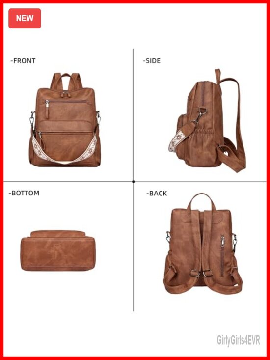 Faux Leather Convertible Backpack Purse Set for Women Travel Work main image 4